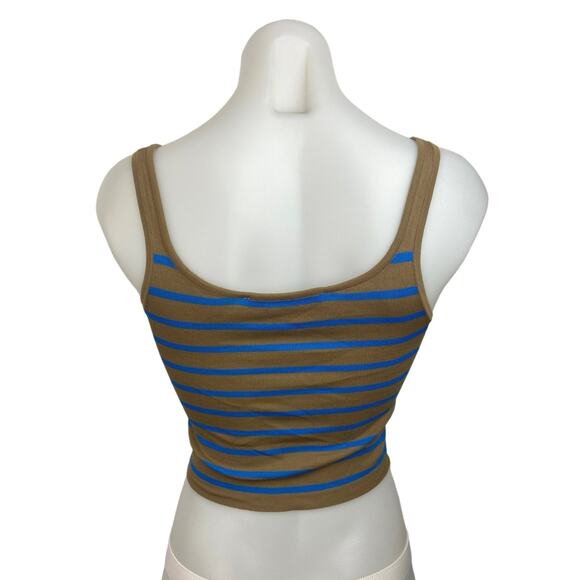 Zara Olive Green Blue Striped Scoop Neck Pullover Cropped Tank Top Size S - Picture 2 of 4